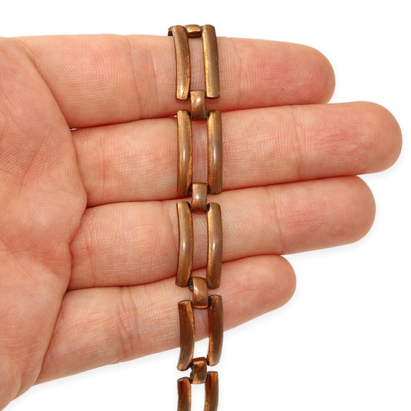 Vintage Solid Copper Link Bracelet Open Rectangle Panel Women’s 6.5” Long - Picture 4 of 4